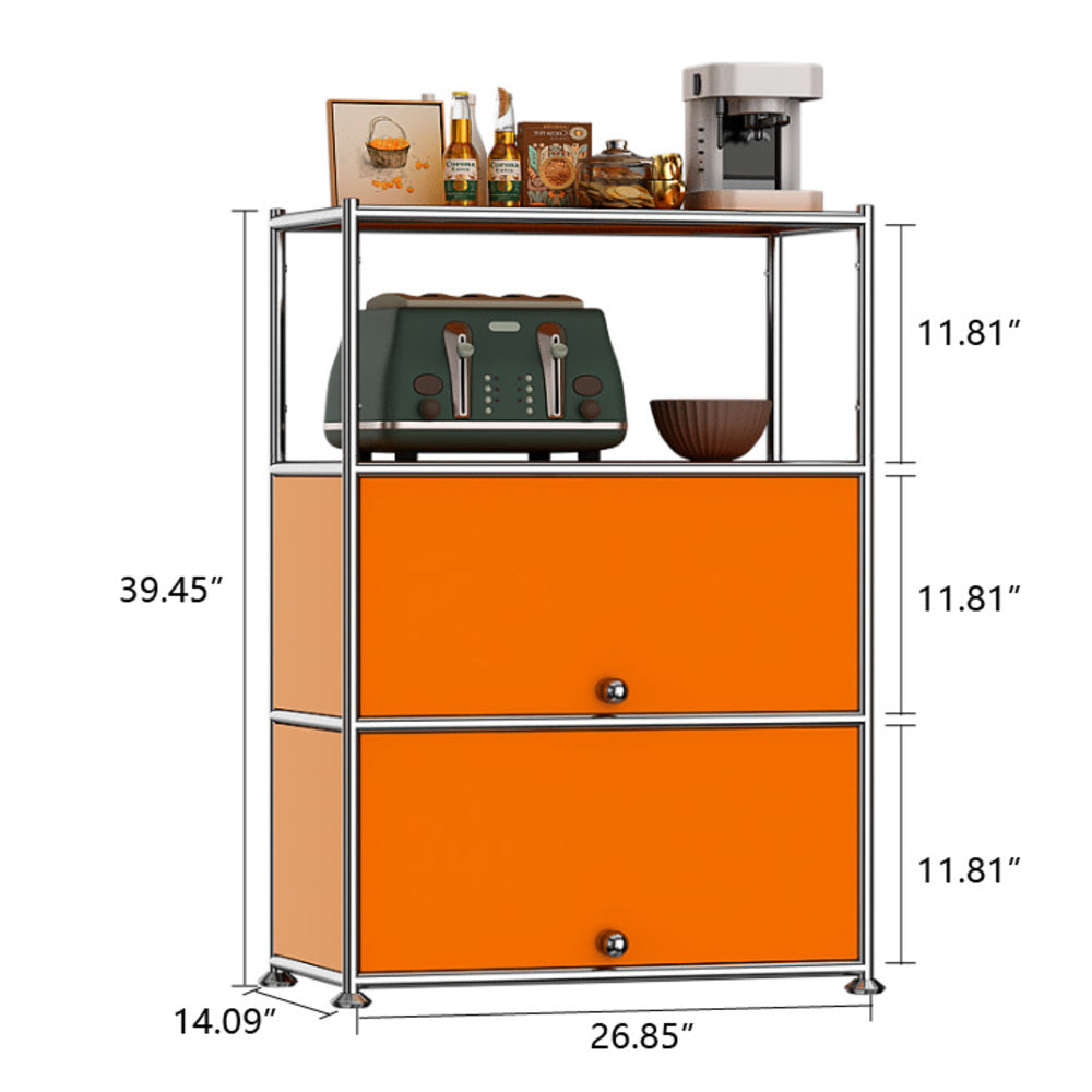 Fortune Candy 3 Tier Modular Metal Storage Cabinet, Modern Grid-Style Organizer for Dining Room, Living Room or Office, Orange