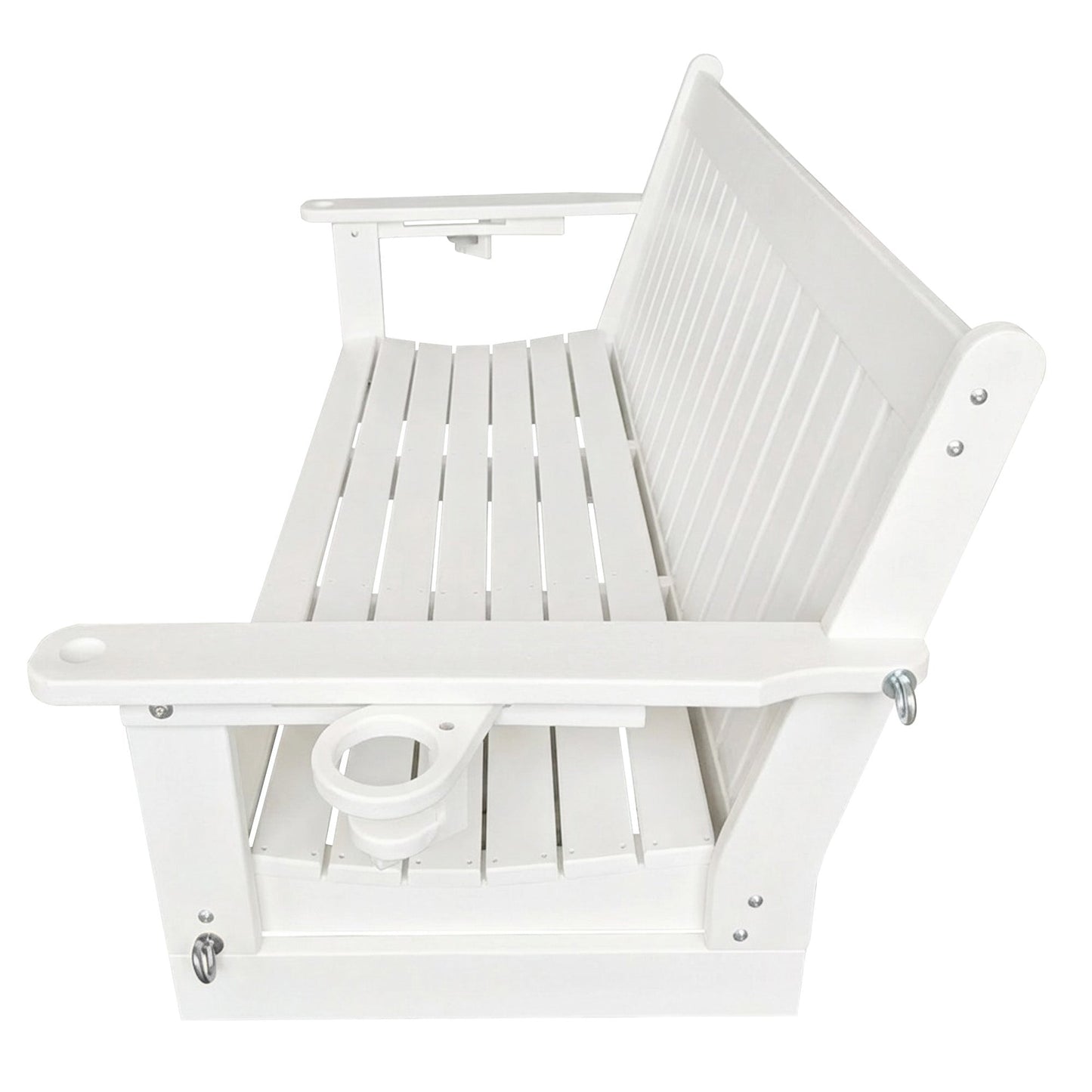 HDPE 3-Seater Porch Swing, 5-Feet Bench Swing with Foldable Cup Holders,18/8 Stainless Steel Hardware, High Backrest and Deep Contoured Seat (White, 5-feet)