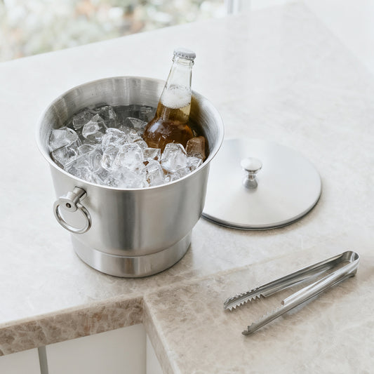 Fortune Candy 3.3 L Insulated Ice Bucket - Double Walled Stainless Steel Ice Bucket with Ice Tongs and Lid