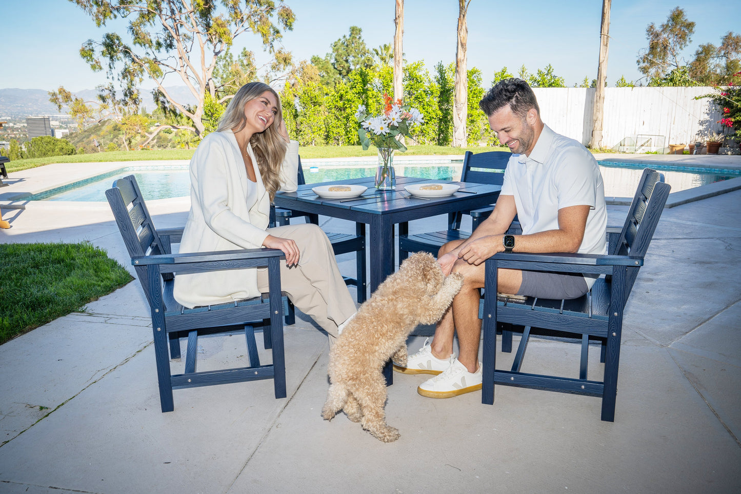Poly Lumber Patio Dining Table, 36.2-Inches HIPS Outdoor Dining Table with Umbrella Hole, Weather Resistant (Navy Blue, 1 Piece)