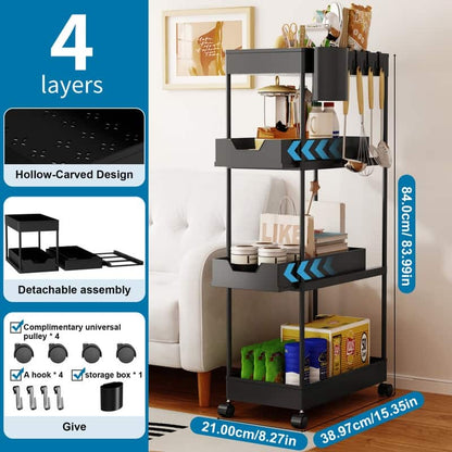 Fortune Candy 4-Tier Plastic Storage Cart with Wheels, Rolling Kitchen Shelving Rack for Pantry, Bathroom, Office