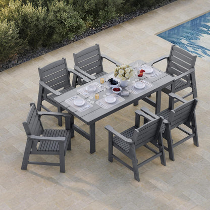 Modern HDPE Patio Dining Set, Poly Lumber Table and Chair, with Umbrella Hole, Weather Resistant, for Outdoor, Garden, Yard, Lawn