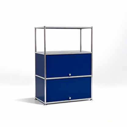 Fortune Candy 3 Tier Modular Metal Storage Cabinet, Modern Grid-Style Organizer for Dining Room, Living Room or Office, Blue