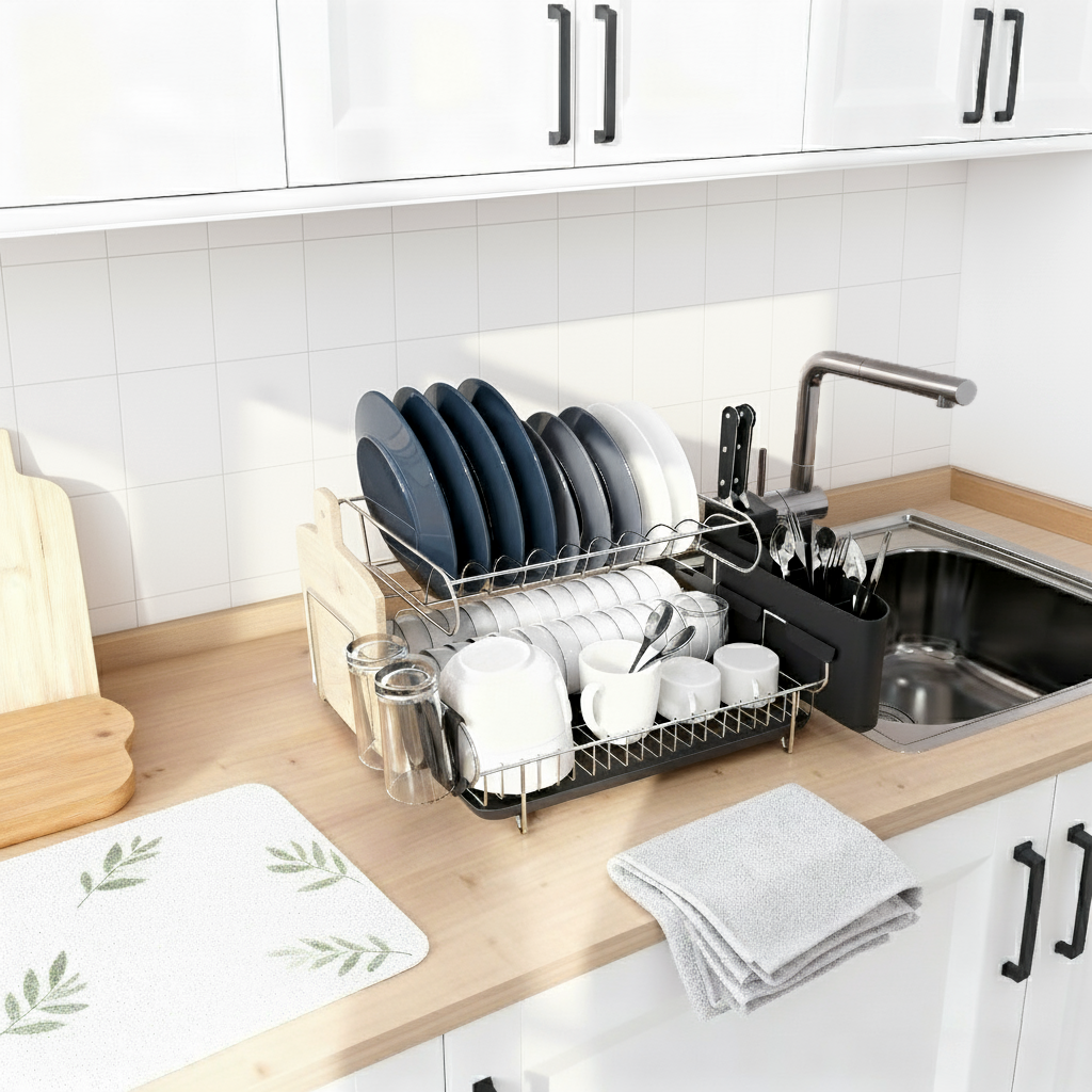 Fortune Candy Metal 18.89'' Width Multifunctional 2-Tier Dish Drying Rack