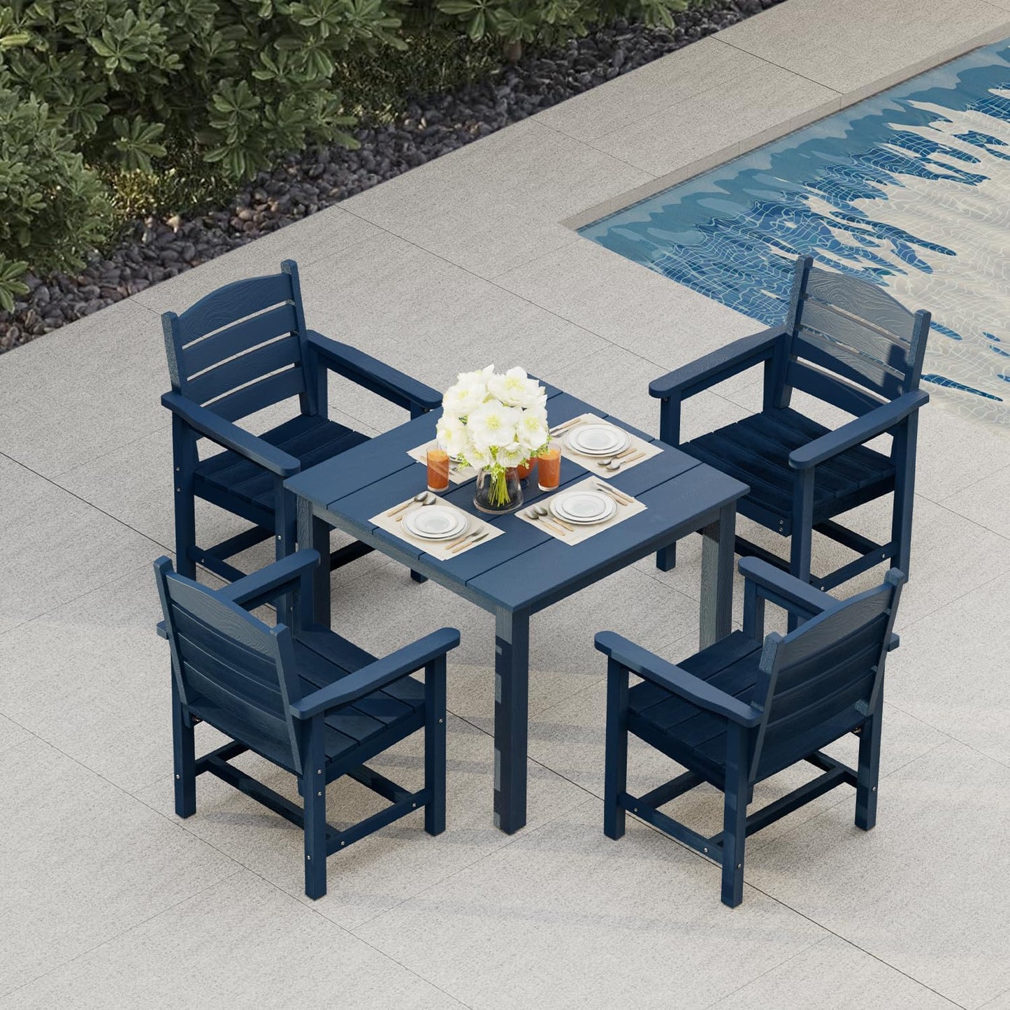 70.9-Inches Poly Lumber Outdoor Dining Table, HIPS Patio Dining Table with Umbrella Hole, Weather Resistant (Navy Blue, 1 Piece)