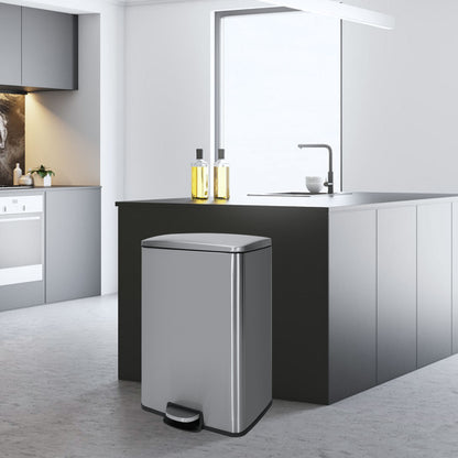 Innovaze 13 Gallon / 50 Liter Stainless Steel Step-On Trash Can, Rectangular Shape, Sliver Finish, Ideal for Home or Office
