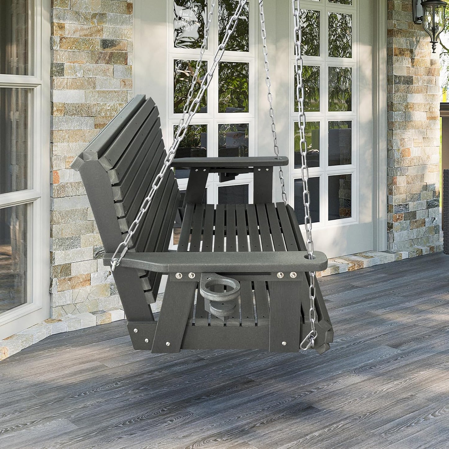 Fortune Candy 47.6 in. HDPE Porch Swing with Hanging Chains, Weather-Resistant Outdoor Swing for Patio, Garden, Yard (Gray)