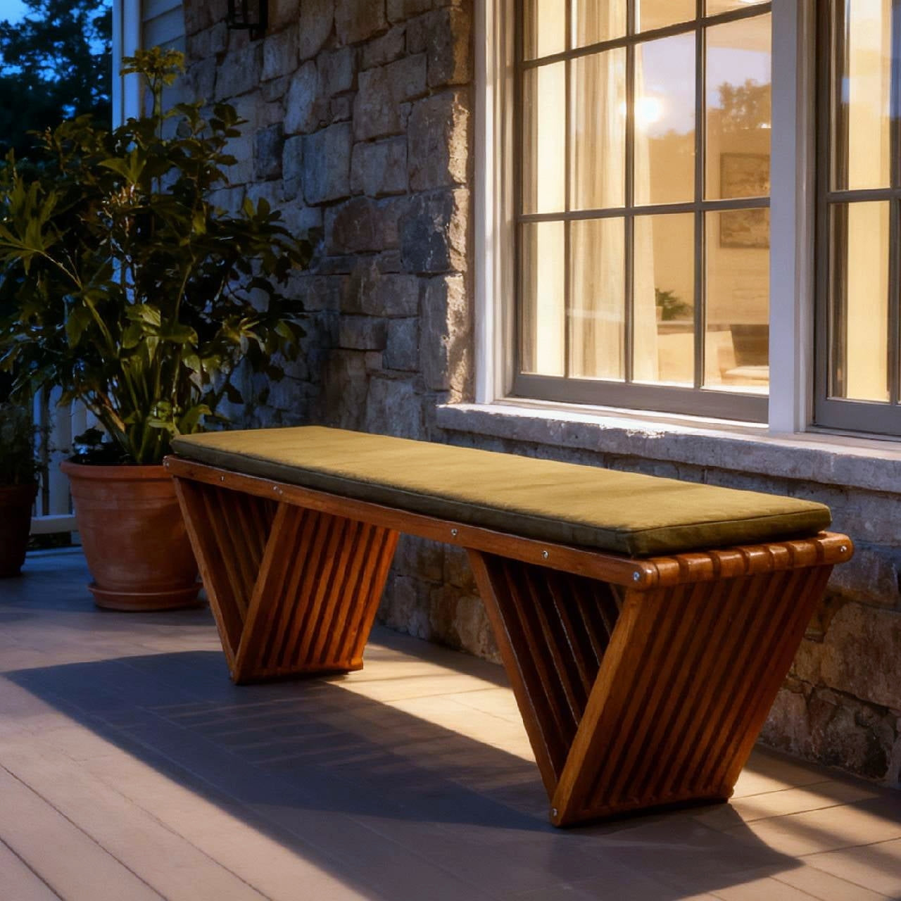 Fortune Candy 62.8" Solid Fir Wood Patio Bench - Weatherproof Cushion & Wood Varnish Coating for Outdoor (Brown)
