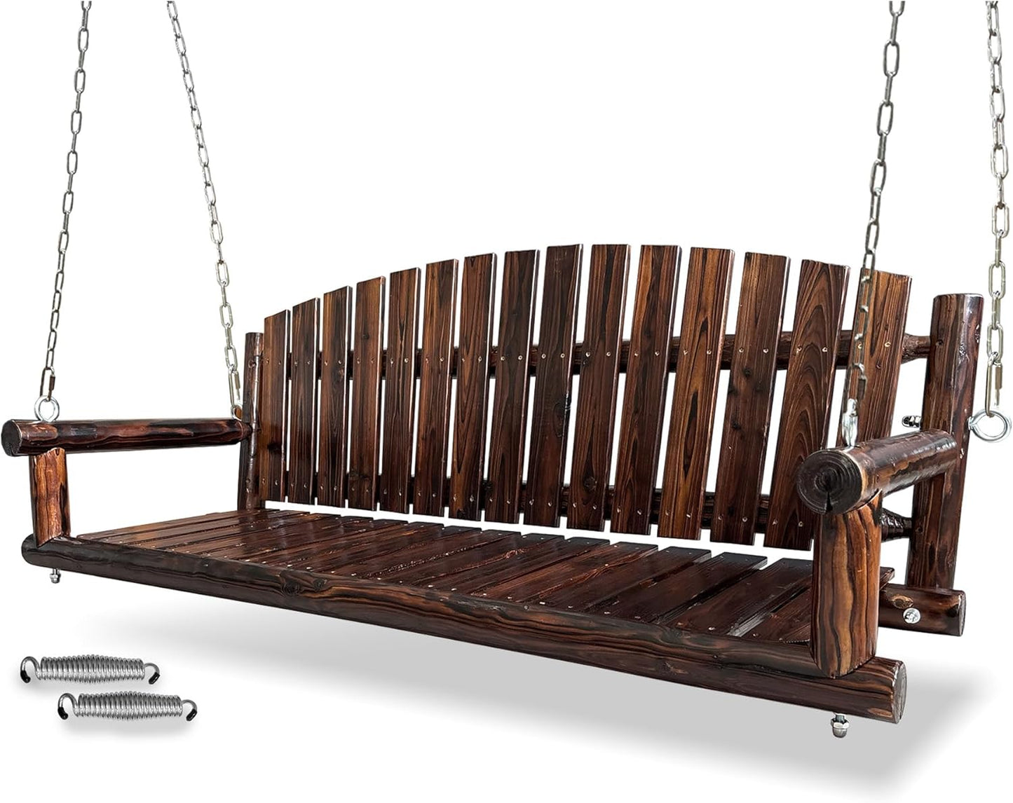 5FT Rustic Log Wooden Porch Swing, Heavy-Duty 900 LBS, Outdoor Hanging Bench for Patio, Garden, Yard – Solid Fir Wood, Handcrafted, Weather-Resistant Finish (Rustic, 5-feet)