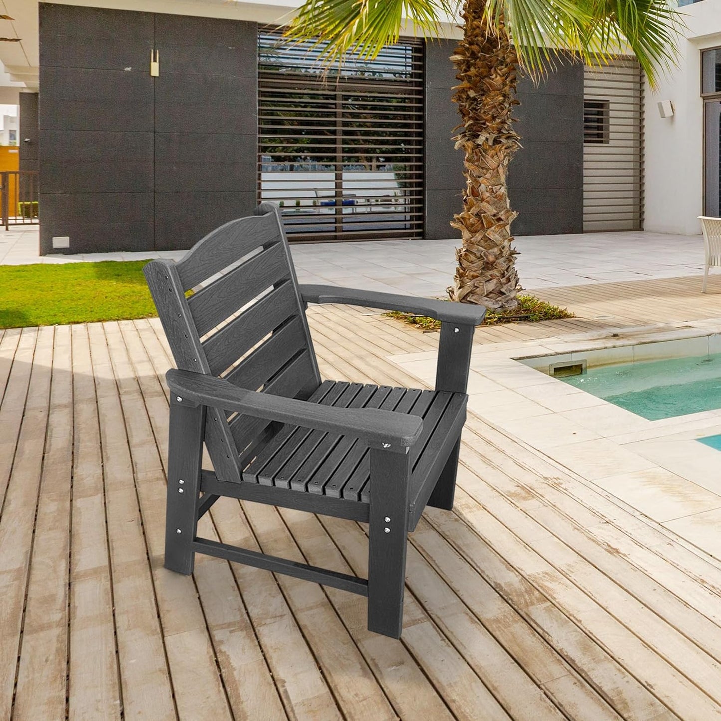 Modern HDPE Patio Dining Set, Poly Lumber Table and Chair, with Umbrella Hole, Weather Resistant, for Outdoor, Garden, Yard, Lawn