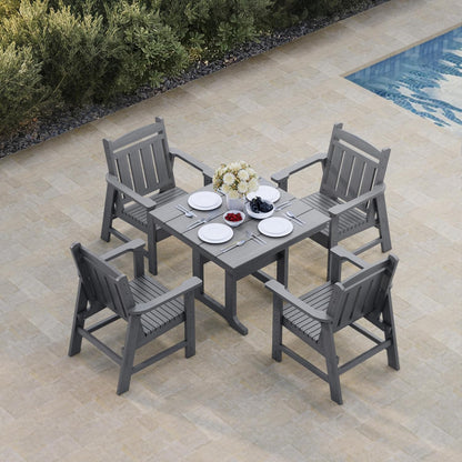 Modern HDPE Patio Dining Set, Poly Lumber Table and Chair, with Umbrella Hole, Weather Resistant, for Outdoor, Yard, Lawn (5 Piece - 35.7'' Table)