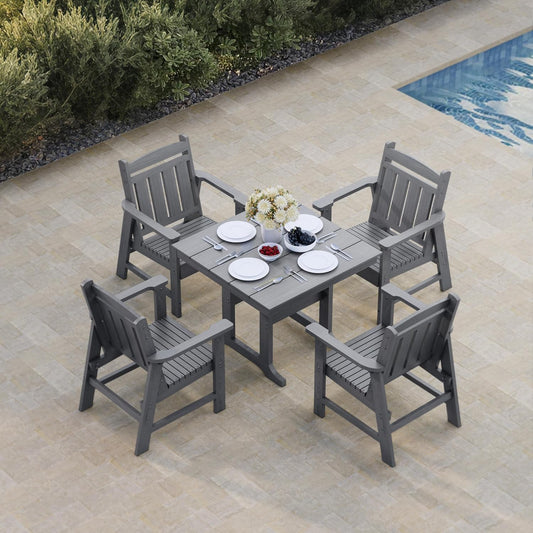 Modern HDPE Patio Dining Set, Poly Lumber Table and Chair, with Umbrella Hole, Weather Resistant, for Outdoor, Yard, Lawn (5 Piece - 35.7'' Table)