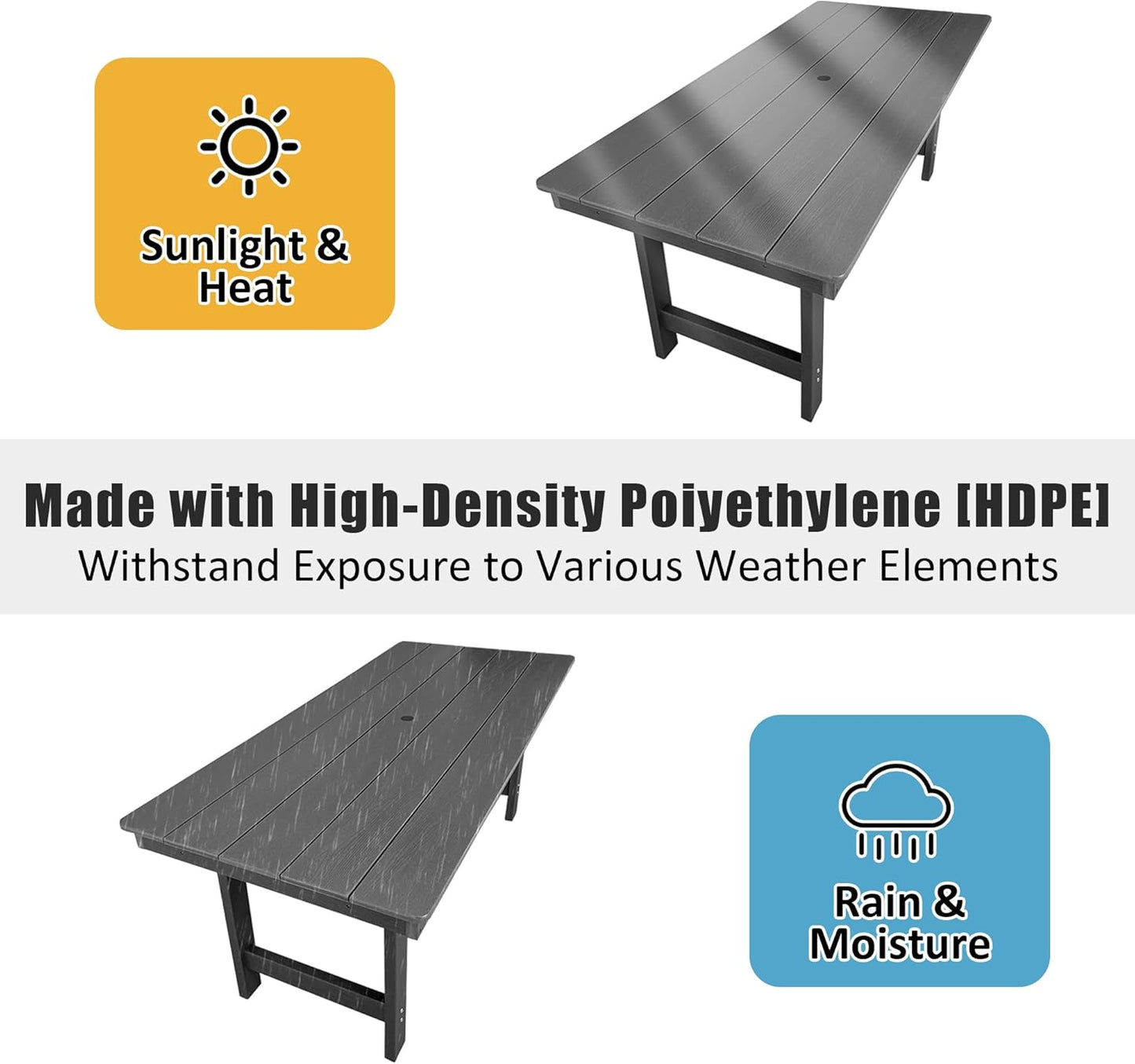 Modern HDPE Patio Dining Set, Poly Lumber Table and Chair, with Umbrella Hole, Weather Resistant, for Outdoor, Garden, Yard, Lawn