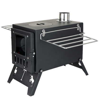 Fortune Candy 1 Set Folding Portable Wood Burning Tent Stove with Cooking Surface, Pipes and Spark Arrestor, for Camping, Hiking, Outdoor Courtyard