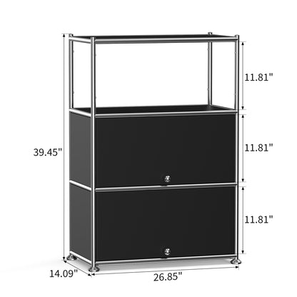 Fortune Candy 3 Tier Modular Metal Storage Cabinet, Modern Grid-Style Organizer for Dining Room, Living Room or Office, Black