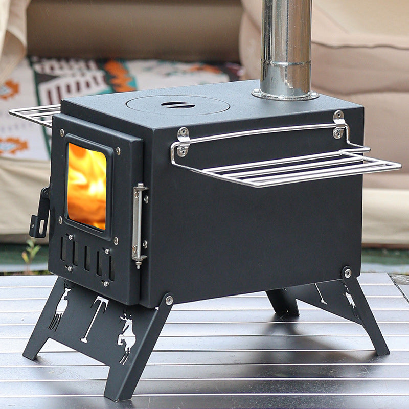 Fortune Candy 1 Set Folding Portable Wood Burning Tent Stove with Cooking Surface, Pipes and Spark Arrestor, for Camping, Hiking, Outdoor Courtyard