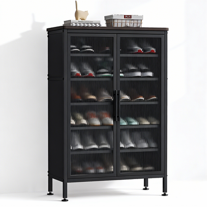 Fortune Candy 6 Tiers Sturdy Metal Shoe Rack, Adjustable Shelves, Heavy-Duty Storage Organizer, Black
