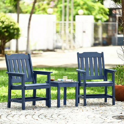 Fortune Candy 2 PCS Poly Lumber Patio Dining Chairs, HIPS Outdoor Slat-Back Chairs for Garden, Porch or Balcony, Navy Blue