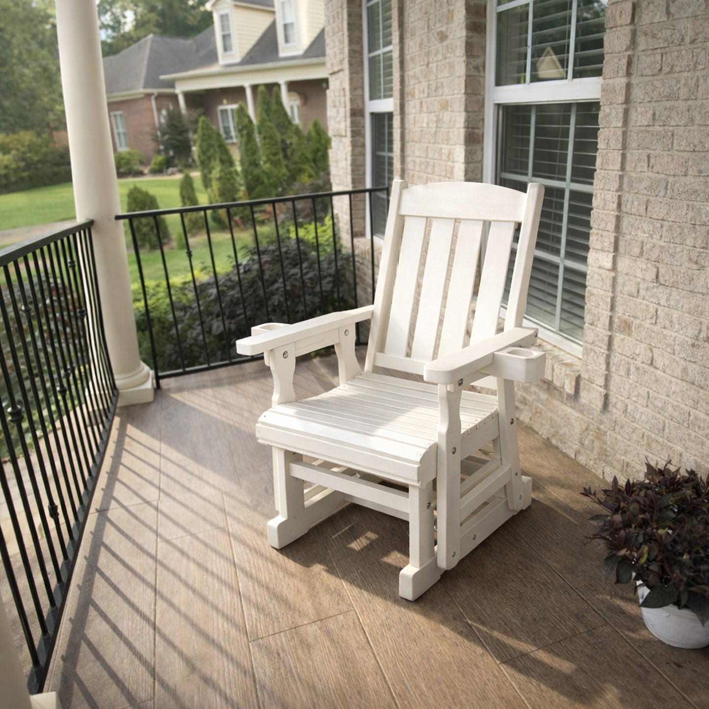 Fortune Candy 1-Person Outdoor Wooden Glider Chair, Solid Fir Wood, Heavy-Duty 600 lb, White, for Patio & Porch