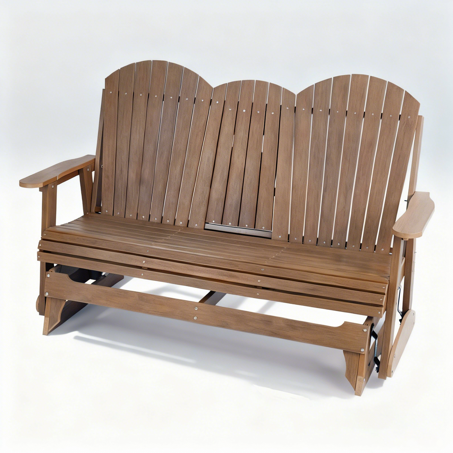 Fortune Candy 67.5 in Poly Lumber Plastic Patio Glider with Cup Holders, Brown, High Backrest and 900 lbs Weight Capacity, 3-Person