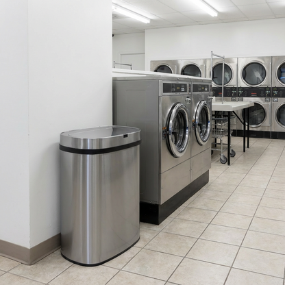 Innovaze 18 Gal./68 Liter Stainless Steel Oval Motion Sensor Trash Can for Home, Laundromat, Stores & Hospital