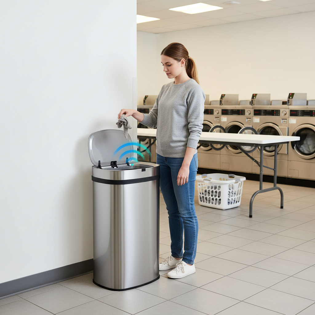Innovaze 18 Gal./68 Liter Stainless Steel Oval Motion Sensor Trash Can for Home, Laundromat, Stores & Hospital