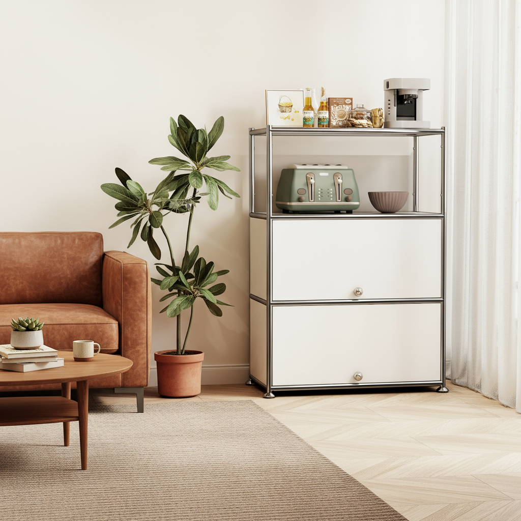 Fortune Candy 3 Tier Modular Metal Storage Cabinet, Modern Grid-Style Organizer for Dining Room, Living Room or Office, White