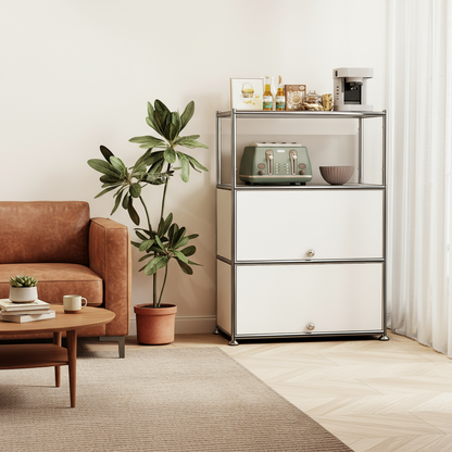 Fortune Candy 3 Tier Modular Metal Storage Cabinet, Modern Grid-Style Organizer for Dining Room, Living Room or Office, White