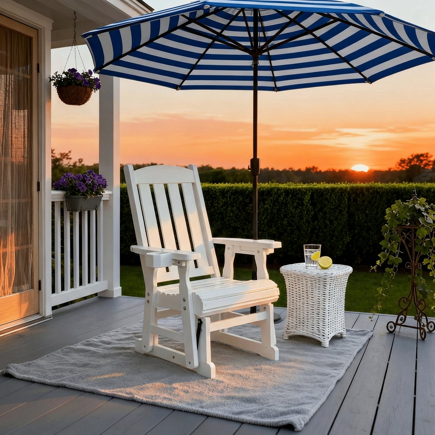 Fortune Candy 1-Person Outdoor Wooden Glider Chair, Solid Fir Wood, Heavy-Duty 600 lb, White, for Patio & Porch