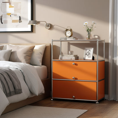 Fortune Candy 3 Tier Modular Metal Storage Cabinet, Modern Grid-Style Organizer for Dining Room, Living Room or Office, Orange
