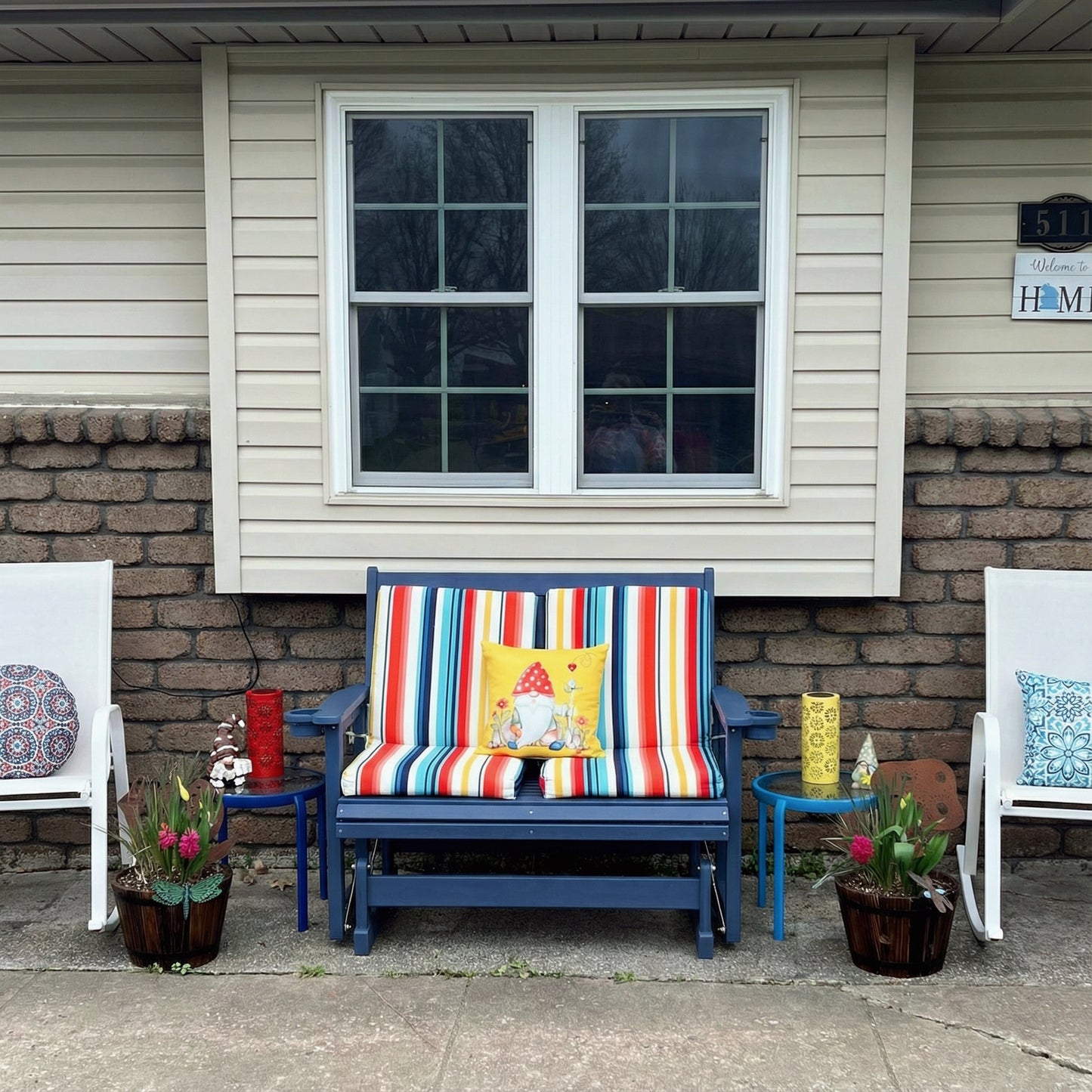 Fortune Candy Poly Lumber Patio Glider 2 Seater, High Backrest, Cup Holders, for Outdoor Garden, Yard, or Deck (Navy Blue)