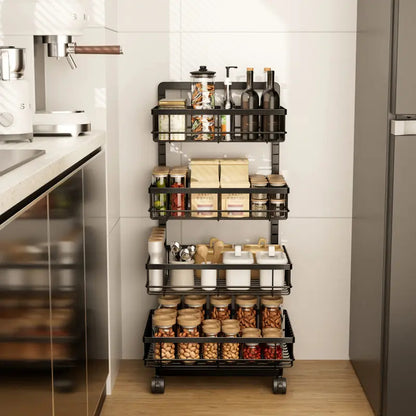 Fortune Candy Adjustable 4-Tier Metal Storage Cart with Wheels, Lockable Rolling Organizer for Kitchen, Pantry, Bathroom, or Office