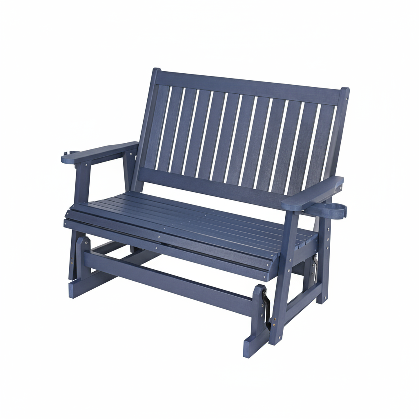 Fortune Candy Poly Lumber Patio Glider 2 Seater, High Backrest, Cup Holders, for Outdoor Garden, Yard, or Deck (Navy Blue)