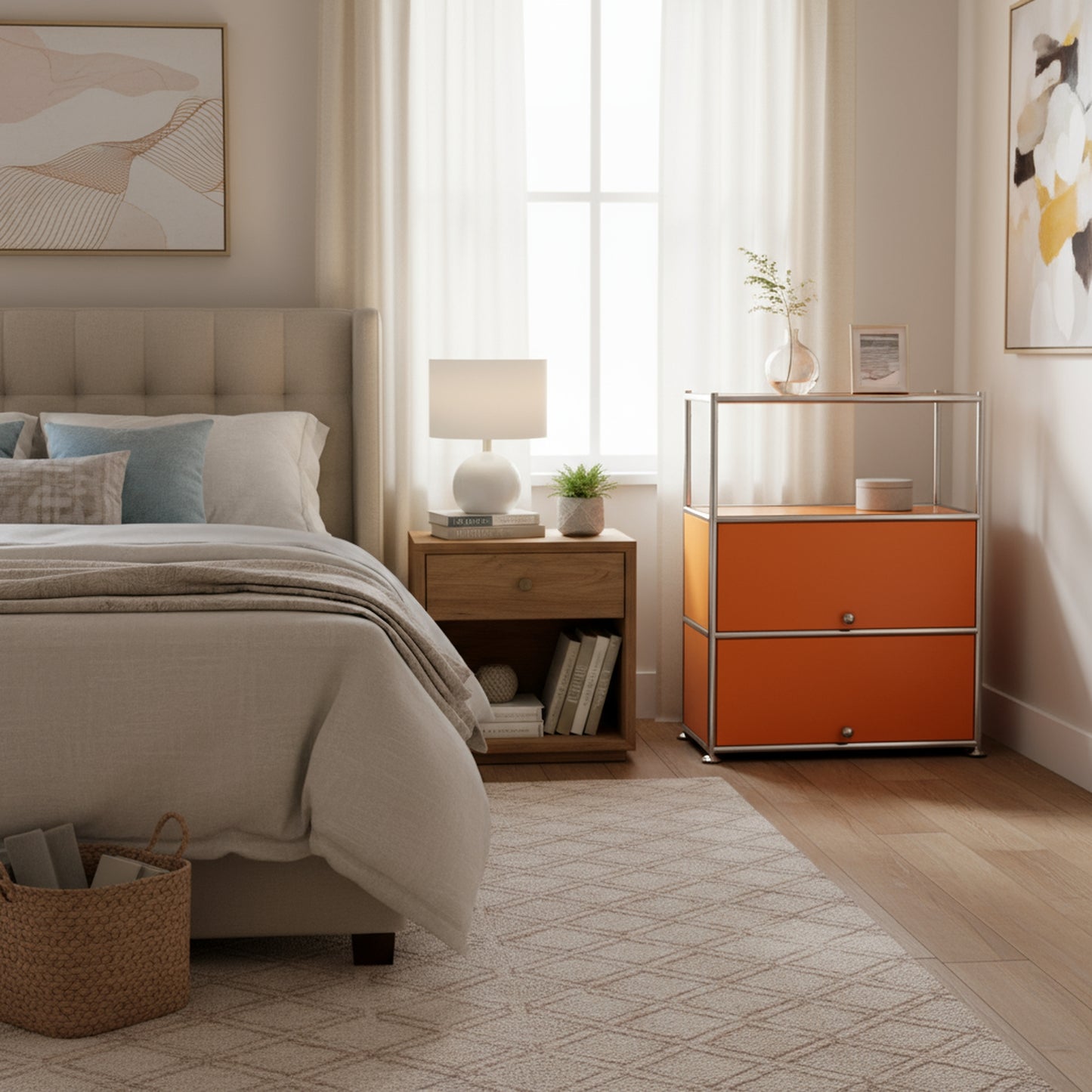 Fortune Candy 3 Tier Modular Metal Storage Cabinet, Modern Grid-Style Organizer for Dining Room, Living Room or Office, Orange