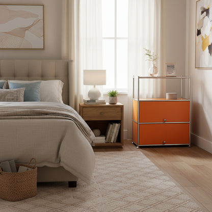 Fortune Candy 3 Tier Modular Metal Storage Cabinet, Modern Grid-Style Organizer for Dining Room, Living Room or Office, Orange