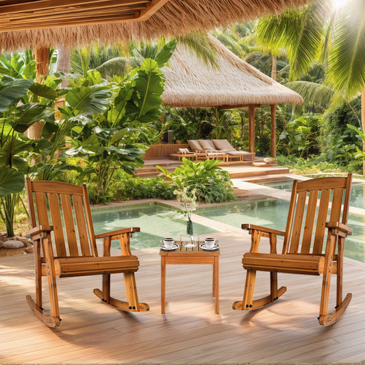 Fortune Candy 2 PCS Solid Fir Wood Outdoor Rocking Chair with Deep Contour Seat, Heavy Duty 600 lbs for Patio Porch and Yard, Brown