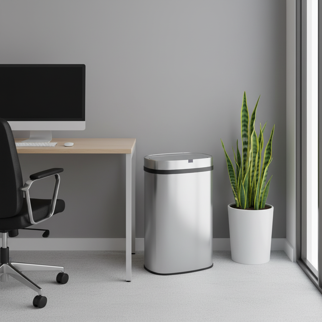 Innovaze 18 Gal./68 Liter Stainless Steel Oval Motion Sensor Trash Can for Home, Laundromat, Stores & Hospital