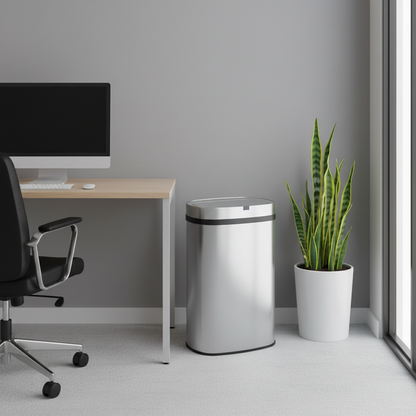 Innovaze 18 Gal./68 Liter Stainless Steel Oval Motion Sensor Trash Can for Home, Laundromat, Stores & Hospital