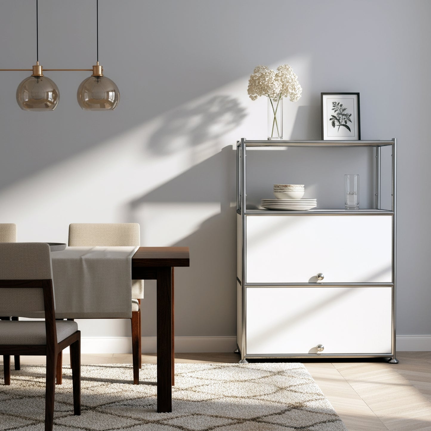 Fortune Candy 3 Tier Modular Metal Storage Cabinet, Modern Grid-Style Organizer for Dining Room, Living Room or Office, White