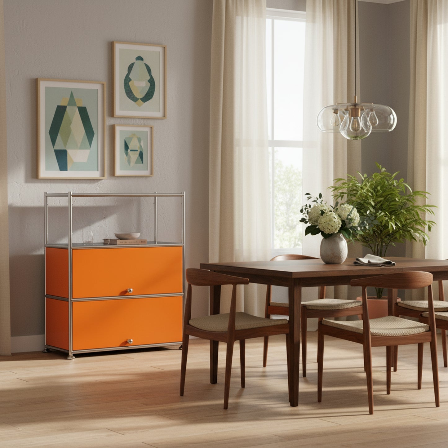 Fortune Candy 3 Tier Modular Metal Storage Cabinet, Modern Grid-Style Organizer for Dining Room, Living Room or Office, Orange