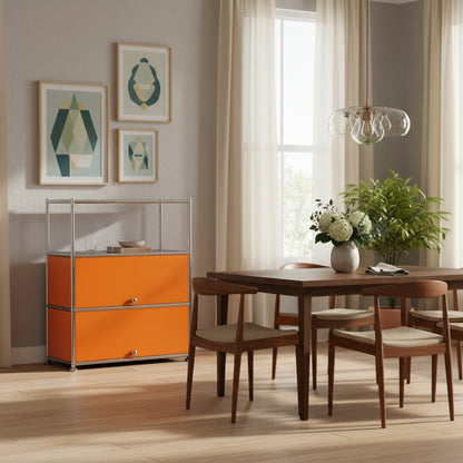 Fortune Candy 3 Tier Modular Metal Storage Cabinet, Modern Grid-Style Organizer for Dining Room, Living Room or Office, Orange