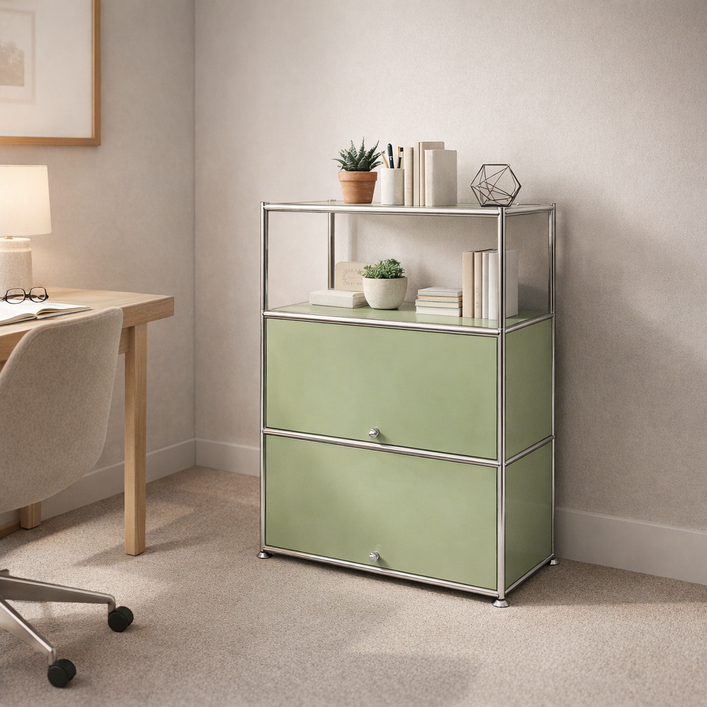 Fortune Candy 3 Tier Modular Metal Storage Cabinet, Modern Grid-Style Organizer for Dining Room, Living Room or Office, Olive green