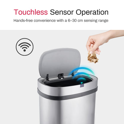 Innovaze 18 Gal./68 Liter Stainless Steel Oval Motion Sensor Trash Can for Home, Laundromat, Stores & Hospital
