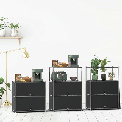 Fortune Candy 3 Tier Modular Metal Storage Cabinet, Modern Grid-Style Organizer for Dining Room, Living Room or Office, Black