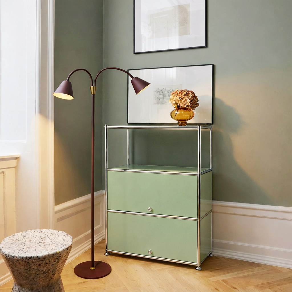 Fortune Candy 3 Tier Modular Metal Storage Cabinet, Modern Grid-Style Organizer for Dining Room, Living Room or Office, Olive green