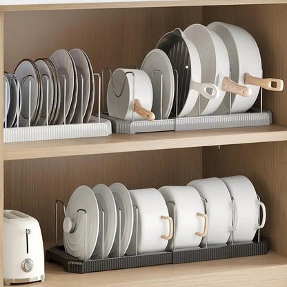 Fortune Candy 2 Pack Retractable Cabinet Organizer Rack, Pot Lid Holder for Cutting Boards, Pans, and Kitchen Storage, Gray
