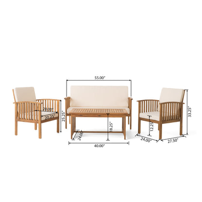 Fortune Candy 4 Pieces Indoor/Outdoor Acacia Wood Sofa Set with Cushions, Brown Conversation Furniture