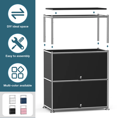 Fortune Candy 3 Tier Modular Metal Storage Cabinet, Modern Grid-Style Organizer for Dining Room, Living Room or Office, Black