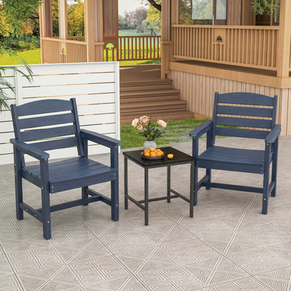 Fortune Candy 2 PCS Poly Lumber Patio Dining Chairs, HIPS Outdoor Ladder-Back Chairs for Garden, Porch or Balcony, Navy Blue