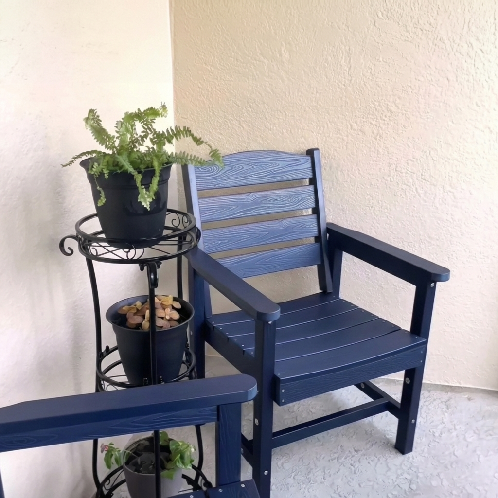 Fortune Candy 2 PCS Poly Lumber Patio Dining Chairs, HIPS Outdoor Ladder-Back Chairs for Garden, Porch or Balcony, Navy Blue